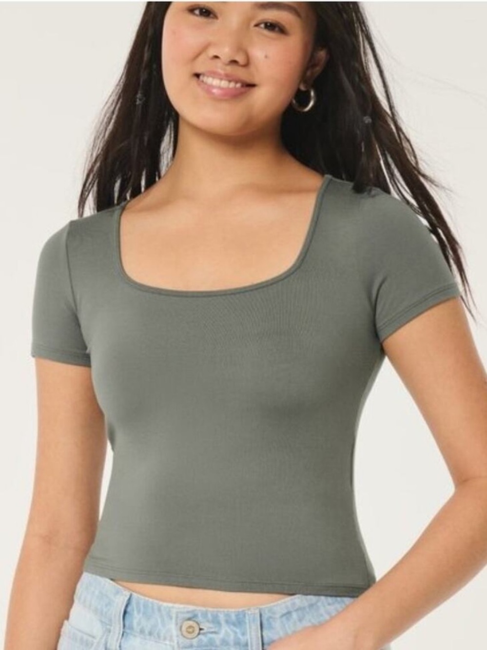 Hollister Square Neck Crop Top Tee Size Small Women’s Sage Green